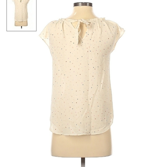 Lauren Conrad Multicolor Polka Dot Cream Top Flutter Sleeve Women's XS Cute EUC - Picture 2 of 10